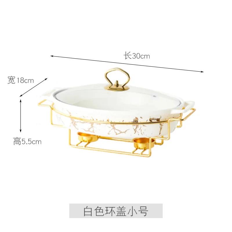 Nordic Style Oval Ceramic Soup Pot Household Hotel Tableware Casserole Holder Candle Heating Fish Plate Binaural Dry Pot
