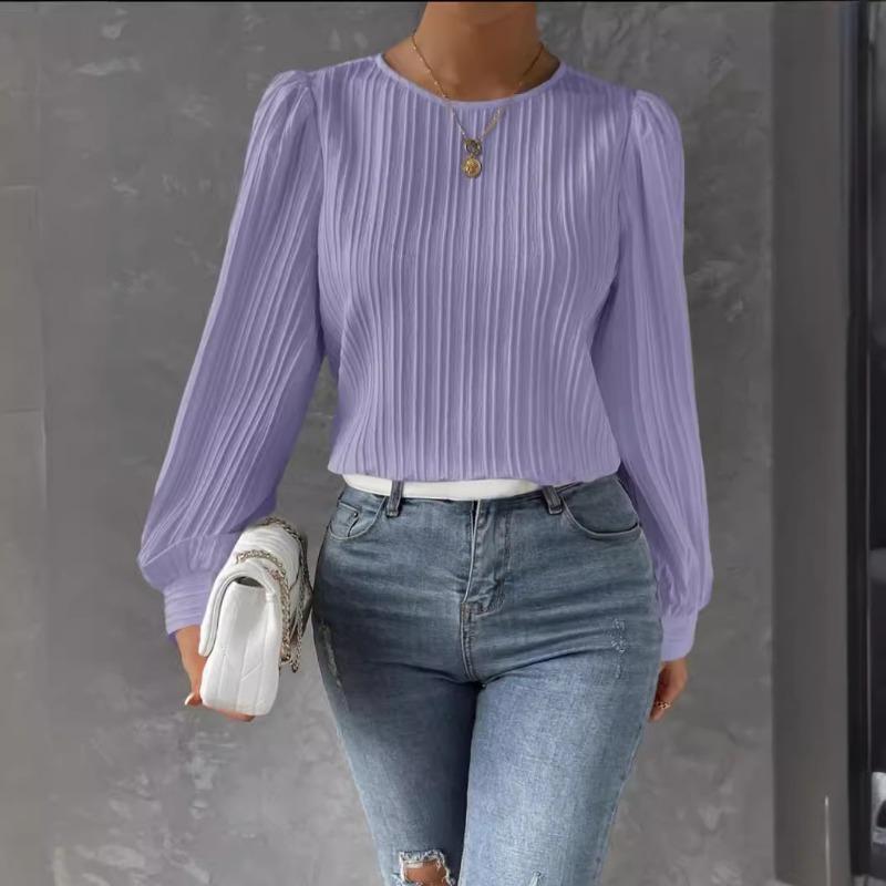 New Spring Round Neck Long Sleeve Loose Blouse Women Solid Color Office Shirt Ladies Casual Simple Tops Female Solid Color  Fashion Elegant Clothing