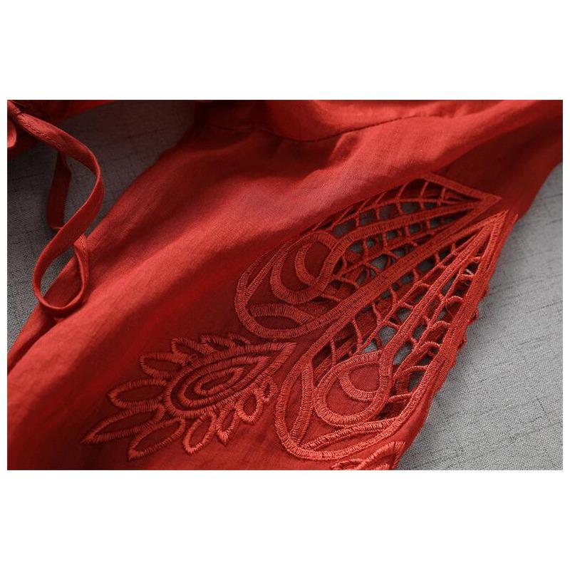 Literarisches Retro-Kleid für Damen, hautfreundlich, große Größe, mit sieben Ärmeln, hohle, lockere Taille