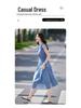 Elegantes Midi-Kleid im französischen Stil aus Tencel mit V-Ausschnitt und A-Linie