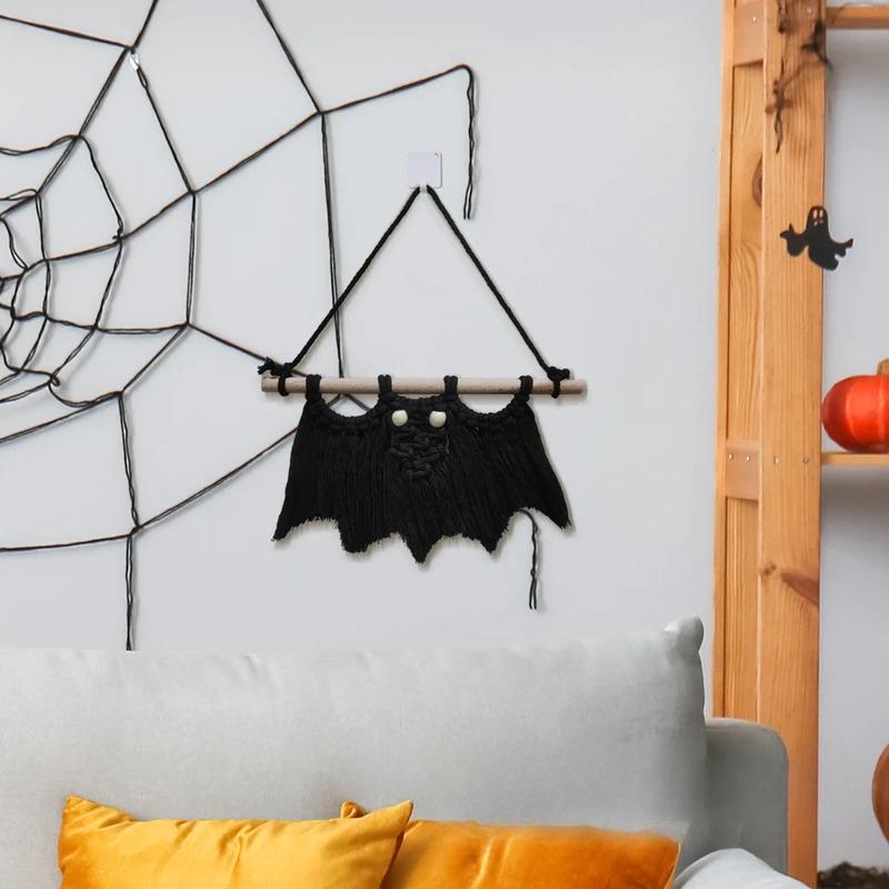 Wall Decoration 3D Bat Hanging Ornament, Hand-Knitted Black Style, Bat Tapestry, Halloween Home Decoration