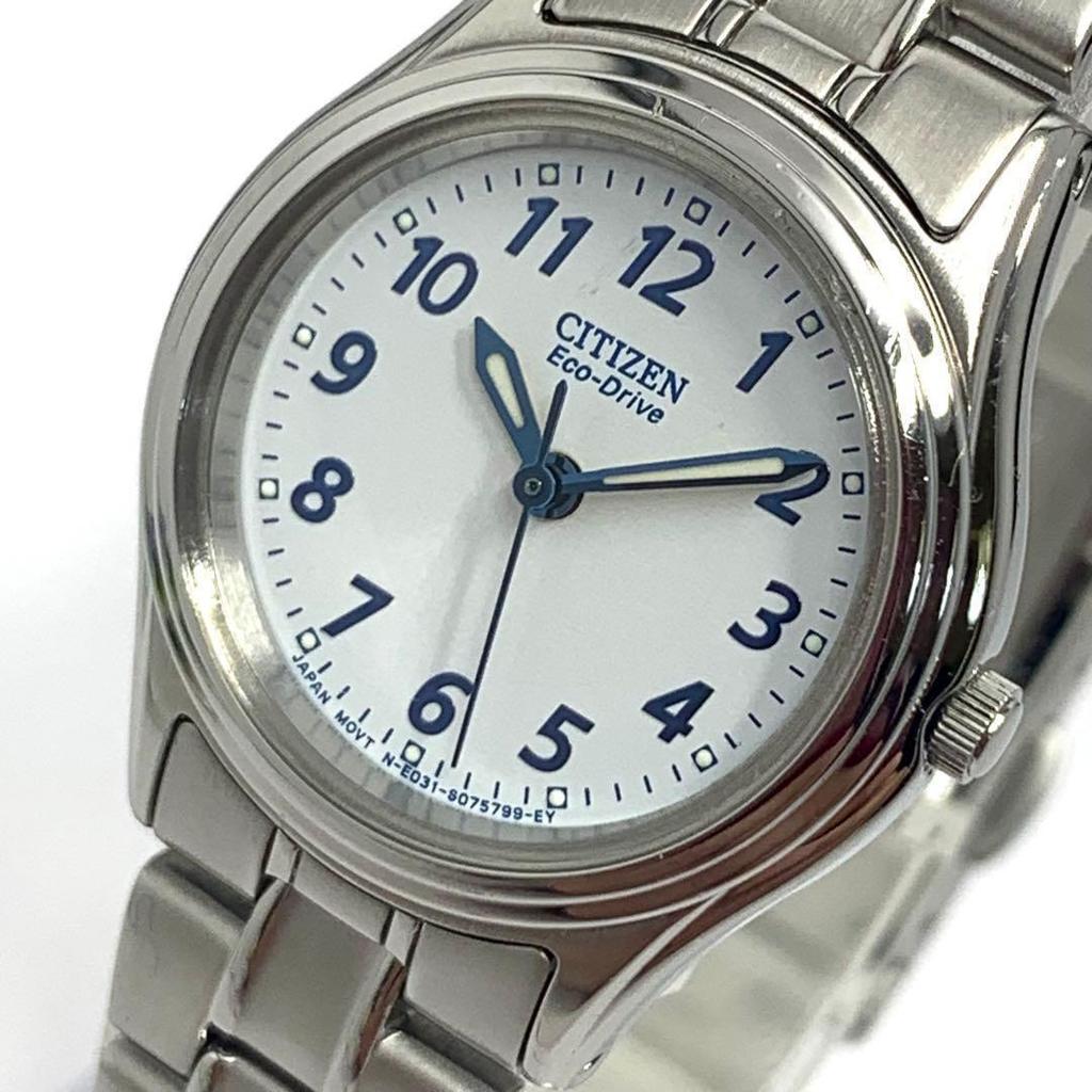 Used 759 Working Item CITIZEN Eco-Drive Women's Watch Solar Powered 3 Hands White Arabic Numerals Popular Rare E031-S048401