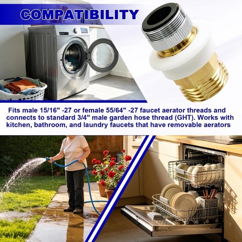 Snap Coupling Dishwasher Hose Adapter Replacement, Brass Snap Collar Fitting with Removable Aerator Compatibility, 15/16 In-27 or 55/64 In-27 to 3/4