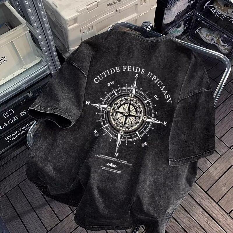 

Мужская футболка с коротким рукавом, модный бренд, летняя, свободного кроя, рукав три четверти, новинка 2025 года, трендовая интернет-знаменитость, простой принт, топ 5XL серый