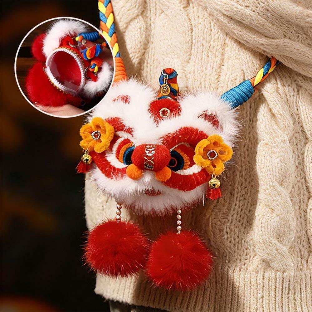 

Creative Gift Handmade Kintted New Year Shoulder Bag Red Color Spring Festival Coin Purse Personality Children s Lion Bag