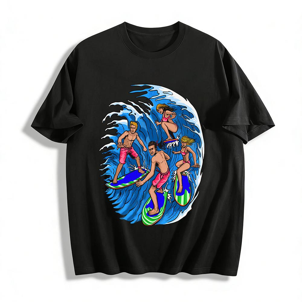 

Summer Trendy Four Surfers Print Casual Short Sleeve T-Shirt Pure cotton T-shirt XXS