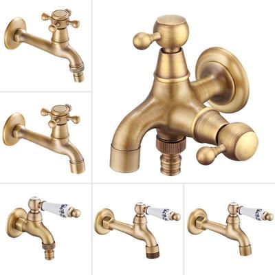 French Antique Brass Washing Machine Faucet: Dual 4-Point Inlet, Dual Use 6-Point Mop Sink, Cold Water Only