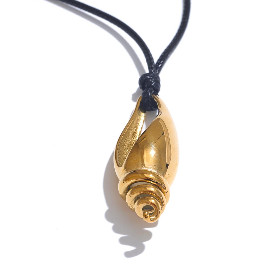

Yhpup Summer Stainless Steel Metal Conch Shell Leather Pendant Necklace for Women Statement Daily Gold Color Charm Jewelry