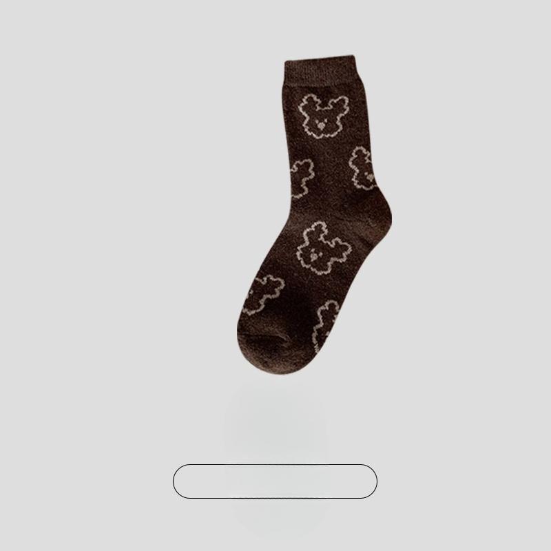 Female Autumn and Winter Thickened Warm Cartoon Sleeping Moon Deodorizing Boneless Wool Mid Tube Socks