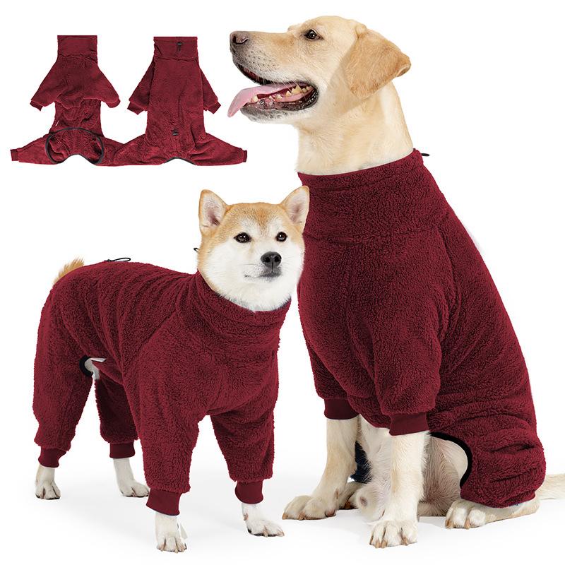 Dog Four-legged Coat for Winter Cold Protection and Warmth, Long Plush One-piece Coat for Home Wear, High Collar