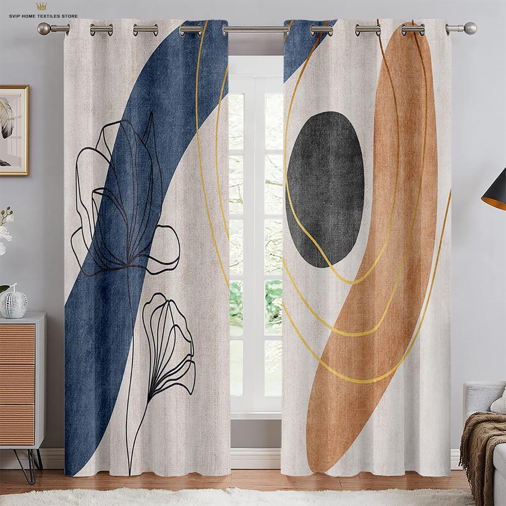 Modern Picture Art Round Texture Curtains, 2 Panels, Minimalist Style, Home, Living Room, Bedroom, Balcony, Kids Room Decor