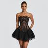 Lace Corset Mini Dress 2-Piece Set Sleeveless Casual Women