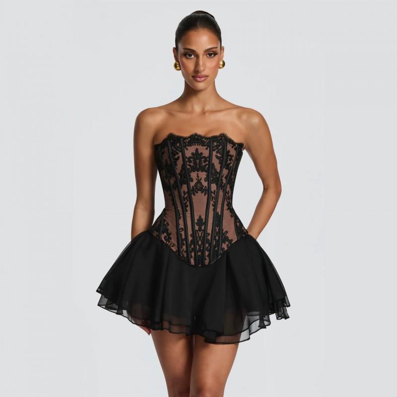 Lace Corset Mini Dress 2-Piece Set Sleeveless Casual Women