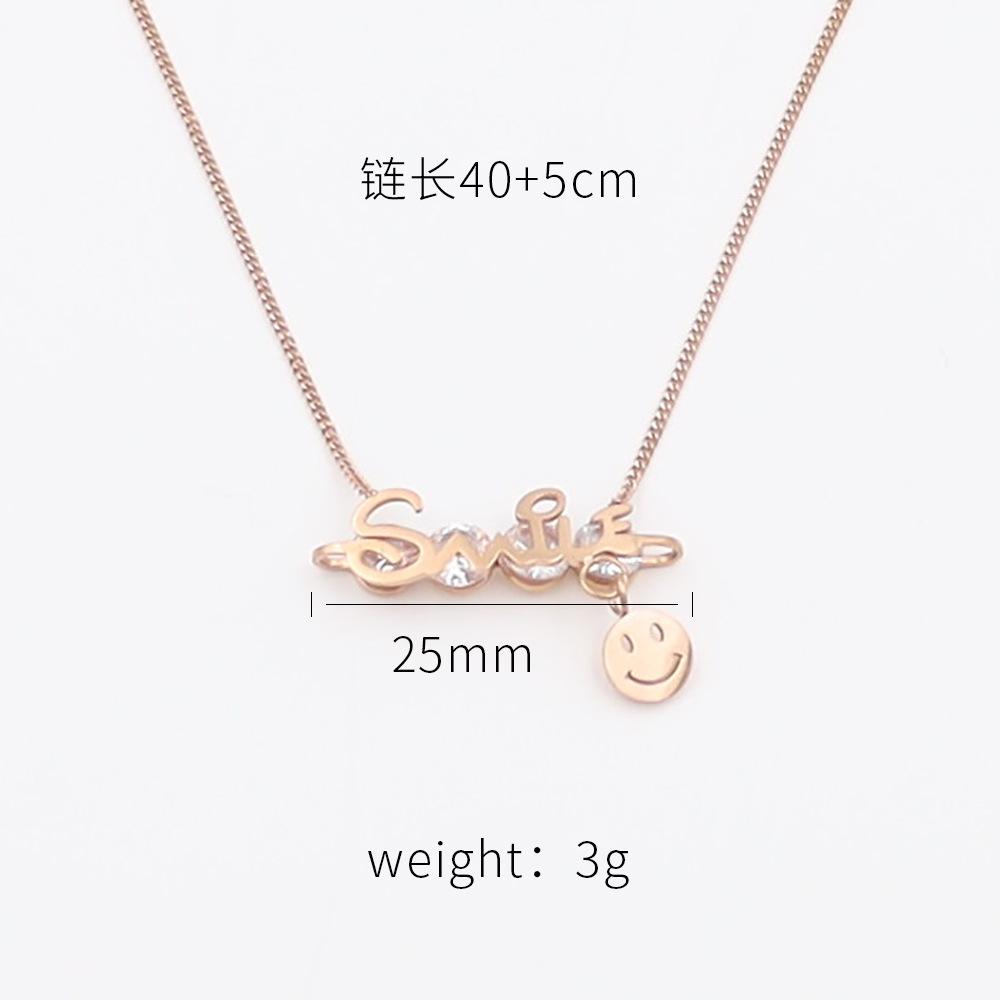 

Fashion Niche Titanium Steel Collarbone Chain Does Not Fade Smile English Smiley Face Diamond Necklace Women S Versatile Jewelry