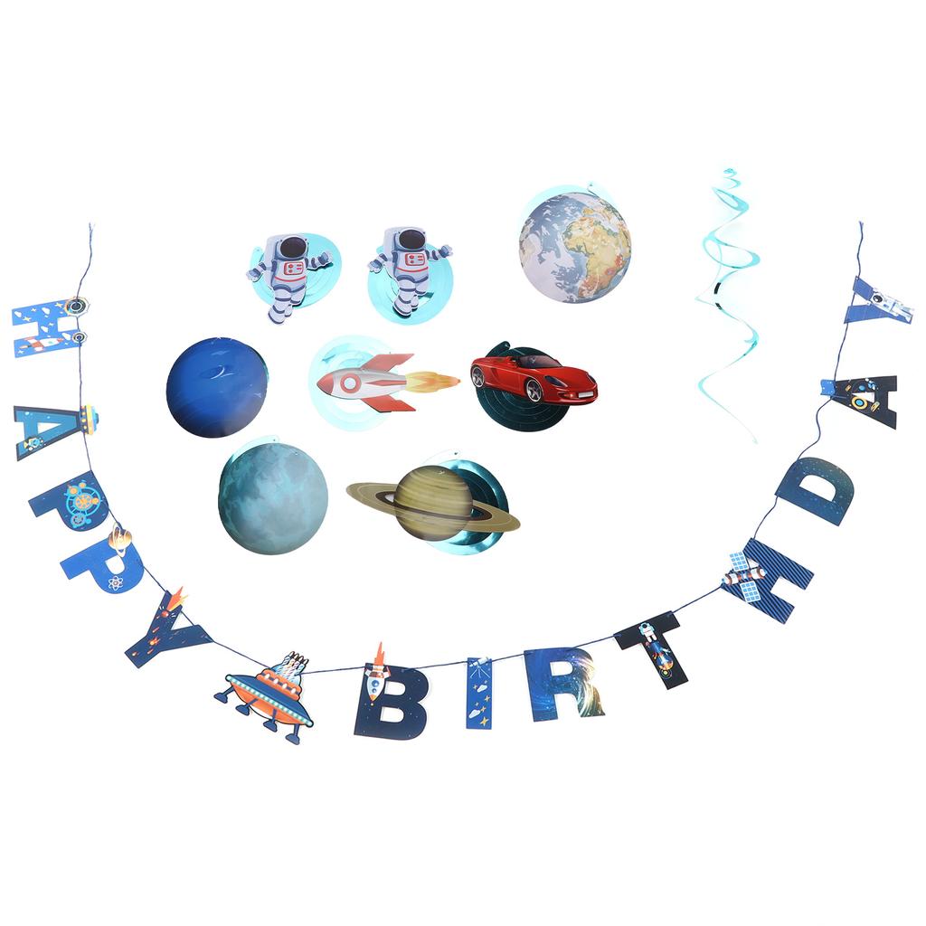 Weltraum Geburtstag Flagge Astronaut Planet Spirale Banner Anzug für Party Dekorationen Kuchenstecker