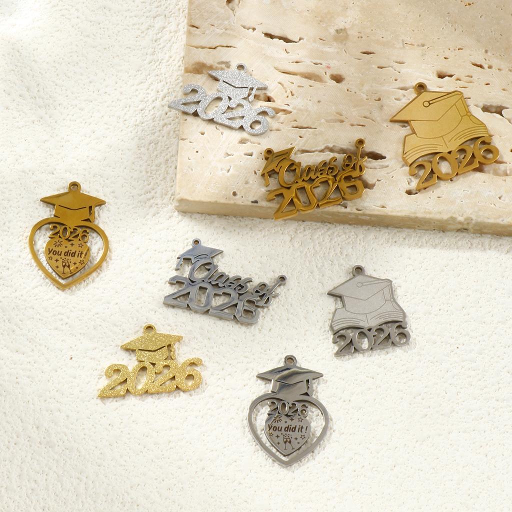 5pcs New 304 Stainless Steel Charms 2026 College Jewelry Charms Multicolor Doctorial Hat Hollow Pendants DIY Necklace Jewelry