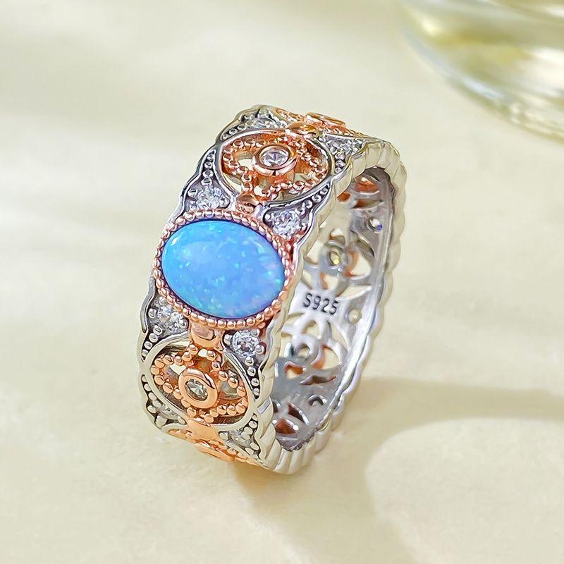 Xiancan Jewelry 2024 Stříbrný prsten: Pozlaceno růžovým zlatem, vykládané modrofialovým opálem (5 x 7 mm) pro ženy
