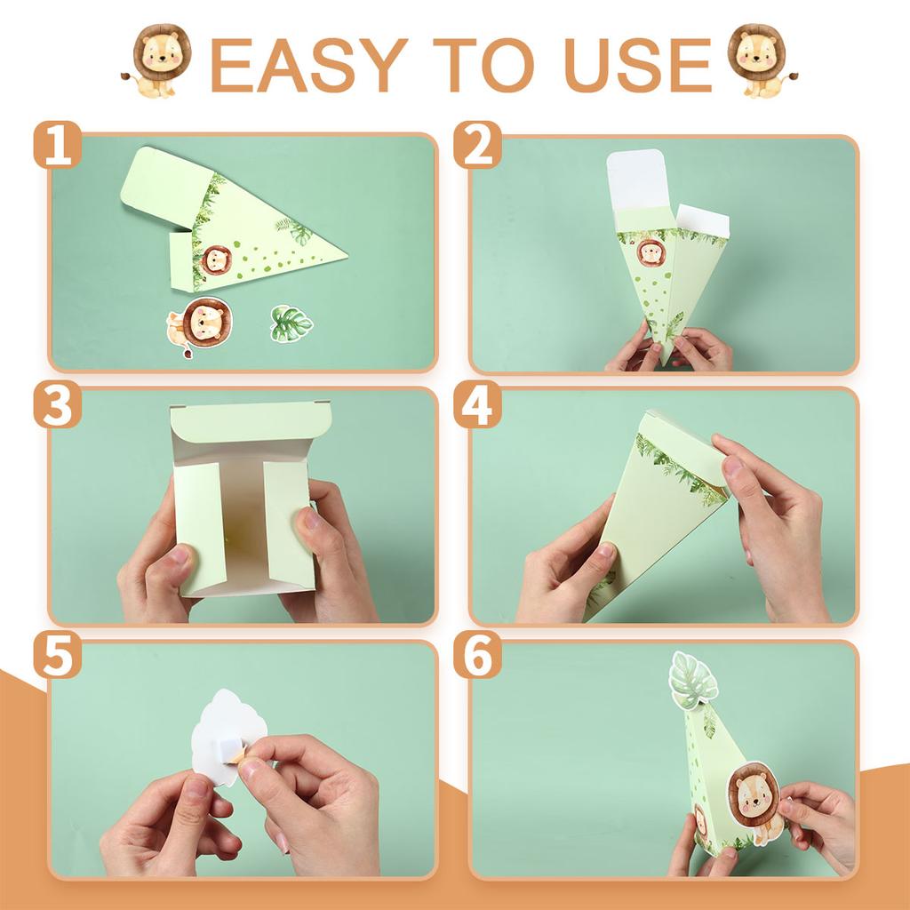 Jungle Animals Box Candy Box Birthday Party Decoration Triangle DIY Candy Box Safari Wild One Birthday Decor Kids Baby Shower