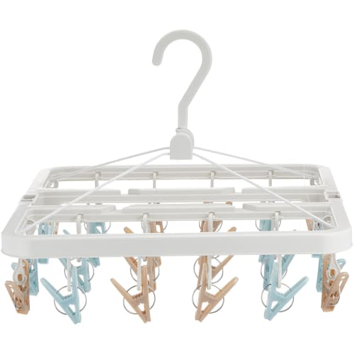 Towa Sangyo Laundry Hanger, Lateria, Small Item Drying Hanger, 24 Pinch, White, Latte, and Muted Colors, Cute, Interchangeable Clothespins, Suitable f
