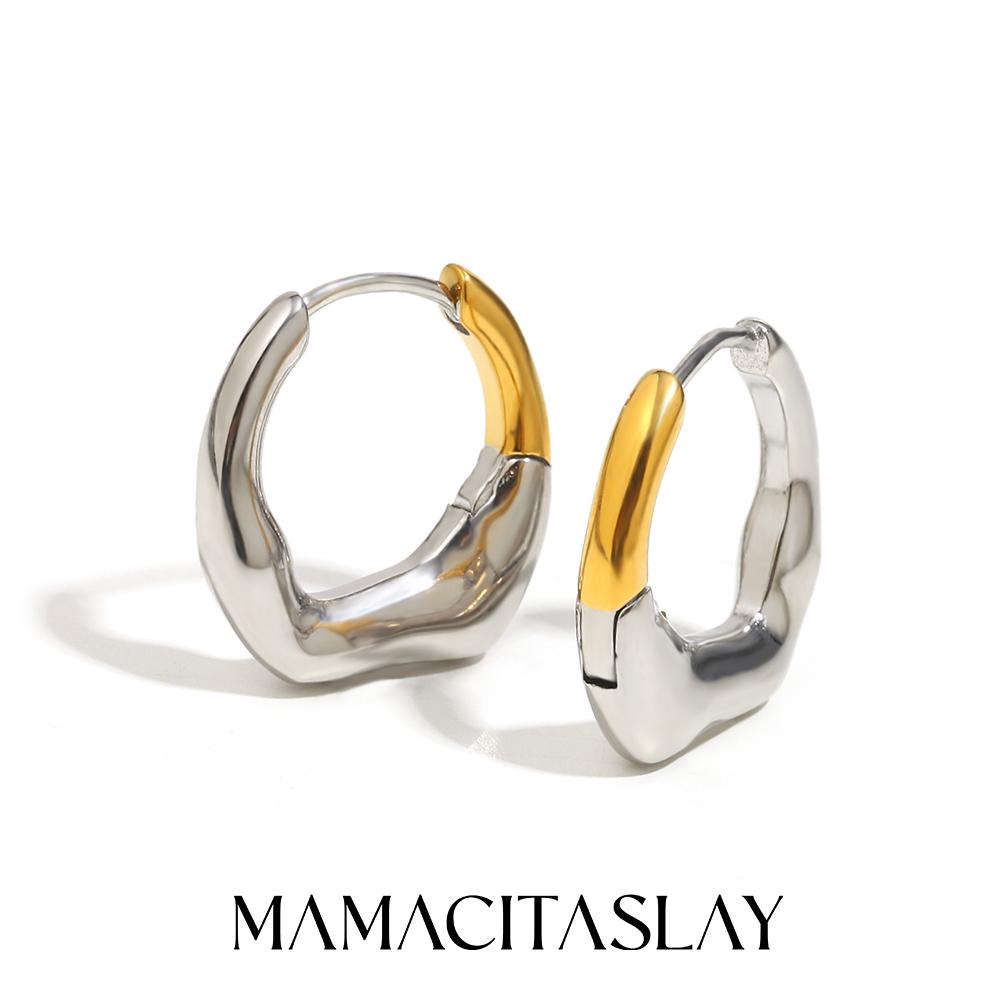 

MamacitaSlay 316L Stainless Steel Double Color Irregular Hoop Earrings Party Waterproof Jewelry Women s 18K Gold Plated Earrings