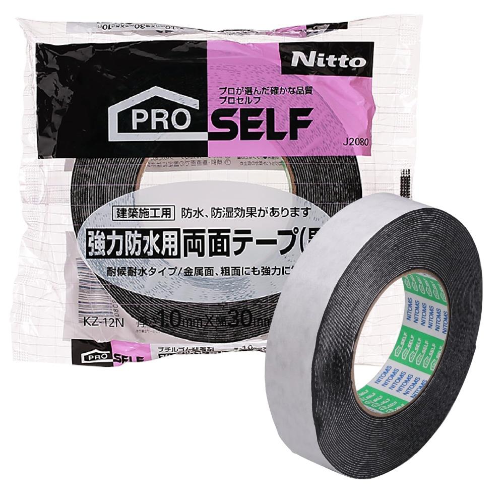 Nitoms PROSELF Strong Waterproof Double-Sided Tape KZ-12 Adhesive Temporary Fixation Width 30mm x Length 10m Thickness 1.0mm Black J2080