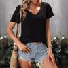 Women's Spring and Summer Loose V-neck Back Hollow Cross Strap Short Sleeve T-shirt