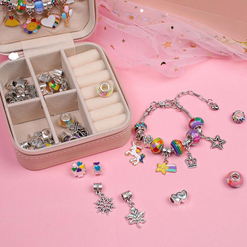 66Pcs Acrylic European Large Hole Beads Handmade Diy Jewelry Making Kit Diy Beaded Bracelet Set With Storage Box For Girls Gift