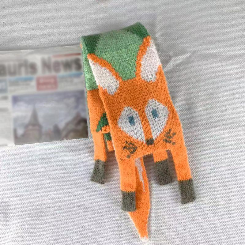 Herbst und Winter Damen Fuchs Cartoon Schal Warmer Handgestrickter Schal Tiermotiv Niedlich Schlicht Bekleidungszubehör
