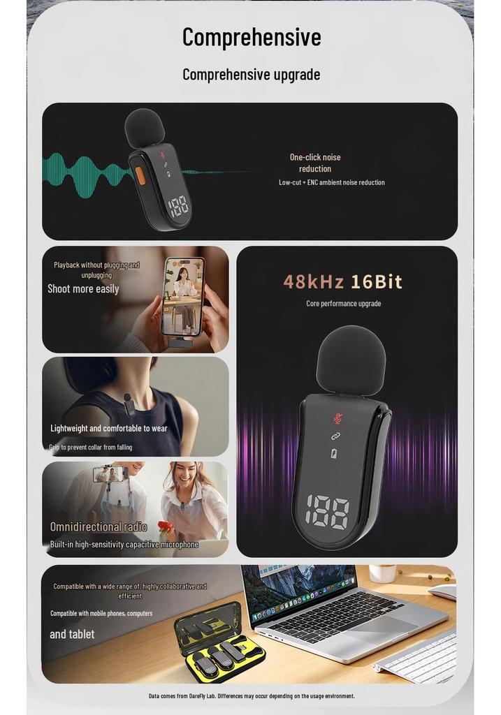Dual Wireless Lavalier Mic Set with Magnetic Connection, Battery Display, Charging Case, Noise Reduction, Ideal for Live Streaming & Recording