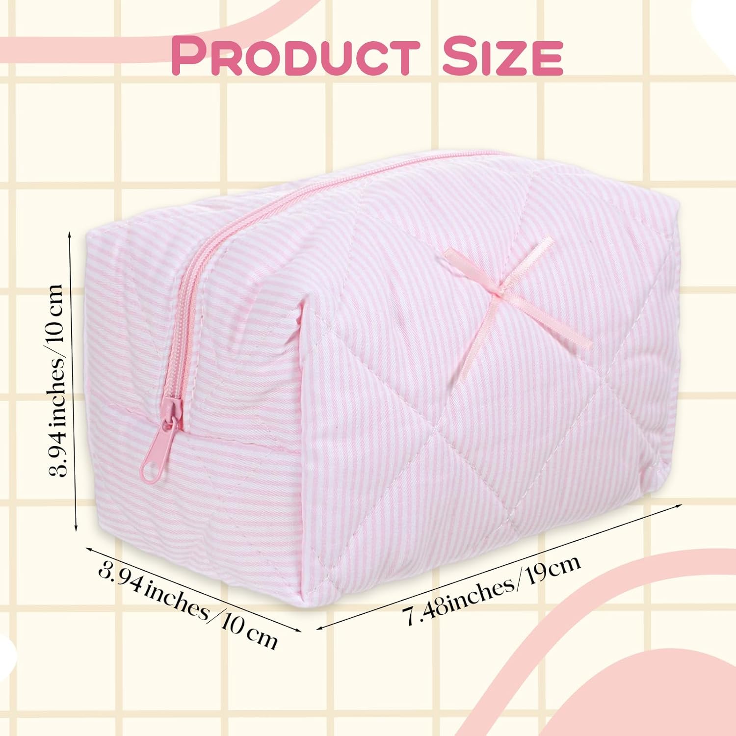 Makeup Bag for Women Travel Cosmetic Bag Large Capacity Toiletry Case Aesthetic Makeup Organizer Portable Soft Zipper Pouch Pink Stripe Cotton