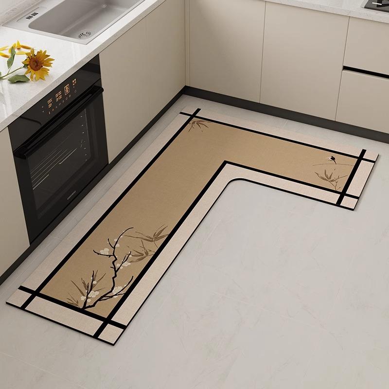 Kitchen Floor Rug Diatomite Mud L-Shaped Pvc Soft Floor Mats Super Non-Slip Absorbent Washable Home Decoration Carpet