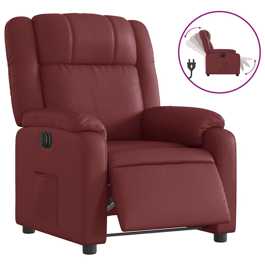 Electric Recliner Chair Wine Red Faux Leather