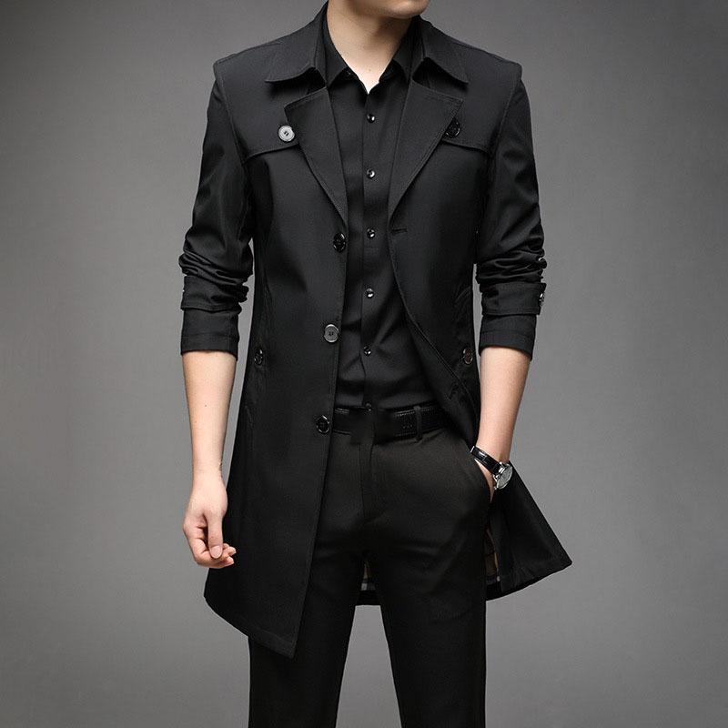 Casual Outerwear Jackets Windbreaker Brand Trench Fashion England Style Long Trench Coats Mens   Spring Clothing Plus Size