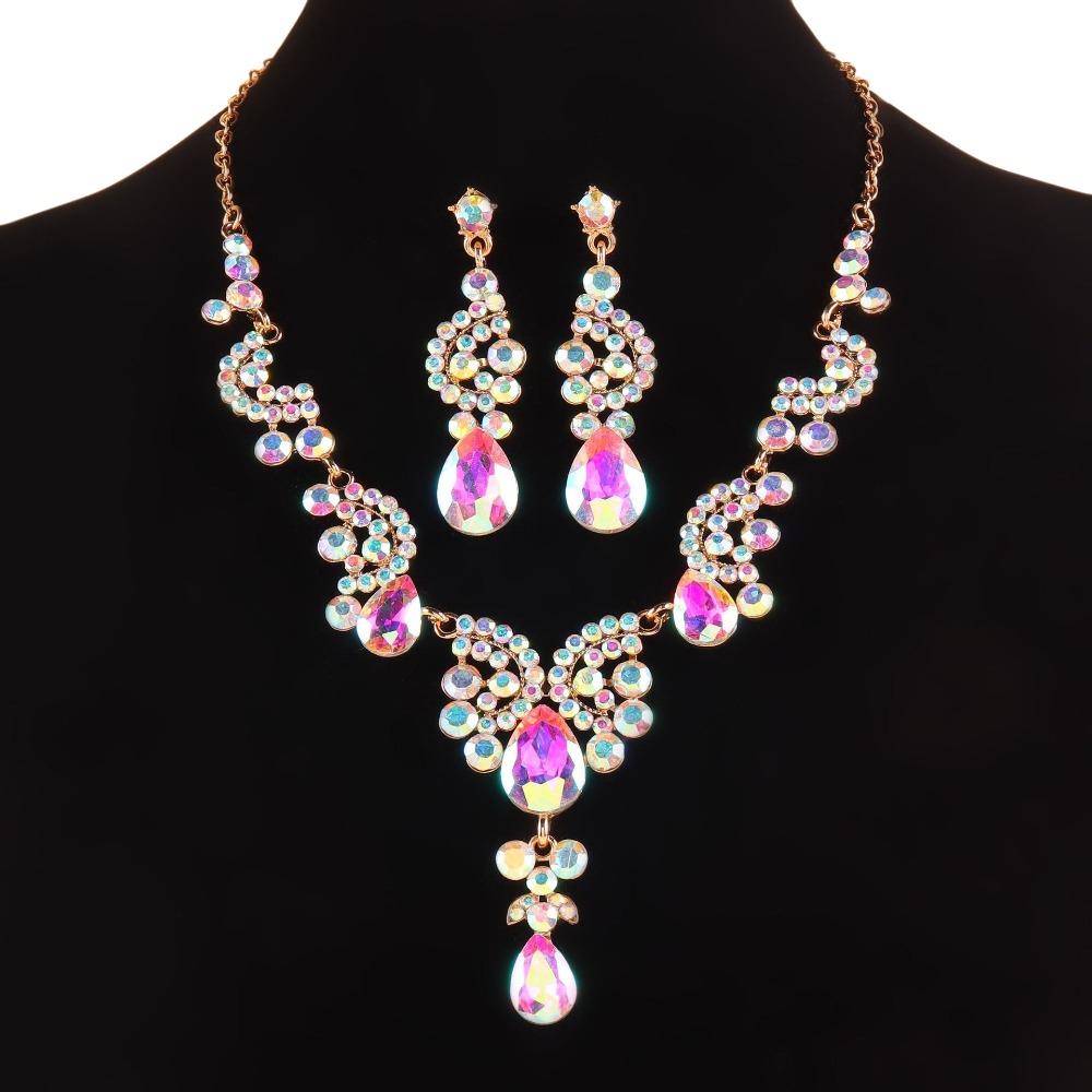 Elegant Necklace Earrings Set Luxury Wedding Bridal Accessories Wedding Party цветной