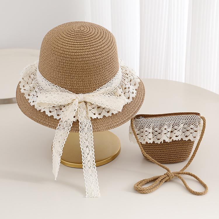 Girls' French Summer Straw Sun Hat - Wide Brim, UV Protection, Breathable Design