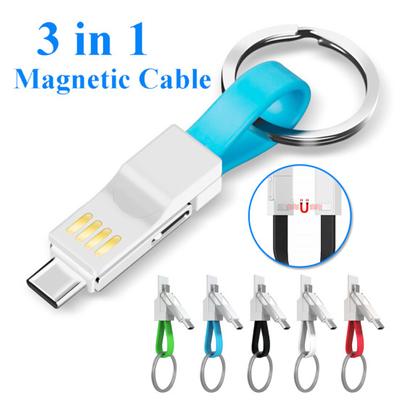 3 In 1 Chain Micro USB Magnetic Key Type-C Data Charge Cable