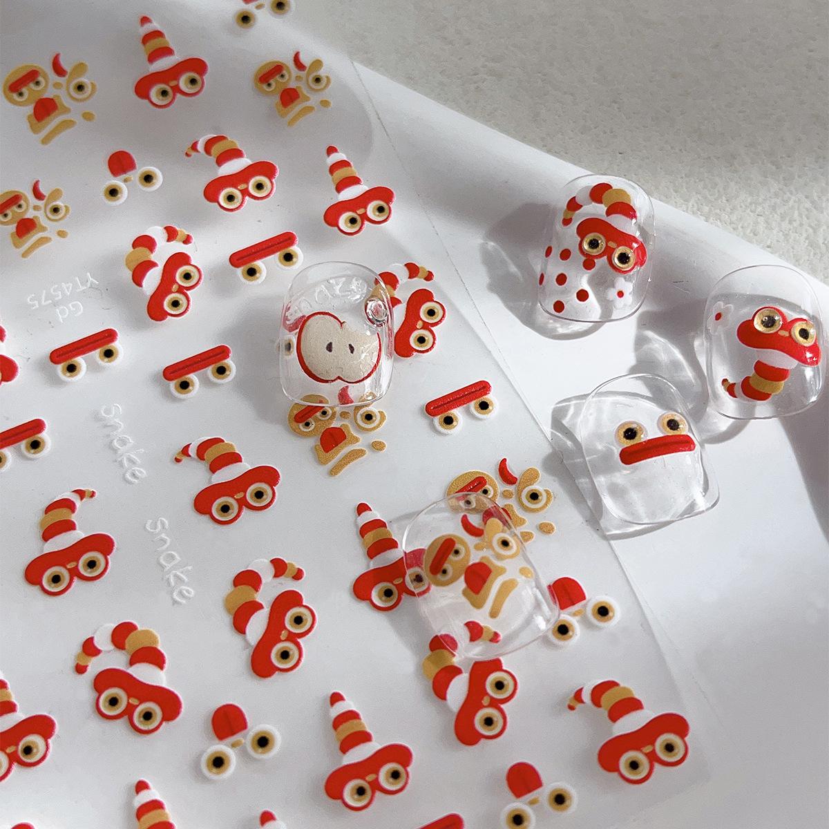 

YITU Cartoon Snake Nail Stickers - Cute Big-Eyed Character with Adhesive Back (YT4575)