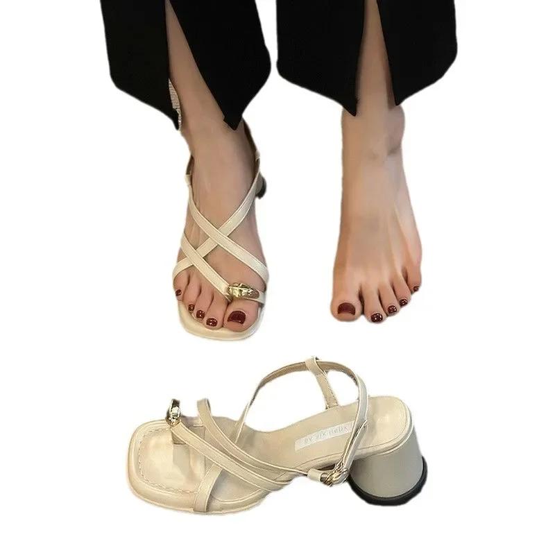 Fashionable Versatile Vintage Women's Sandals 2025 Summer New Arrival High Heel Anti-Slip Thick Sole Casual Outerwear