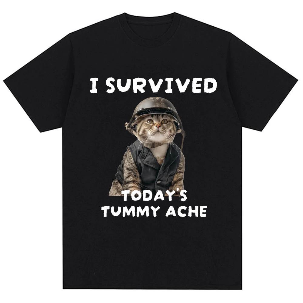 

Thousand Yard Stare Cat Funny I Survived Meme Tshirt Humor Style Vintage T Shirt Unisex Women Oversized Casual Streetwear Daily 4XL