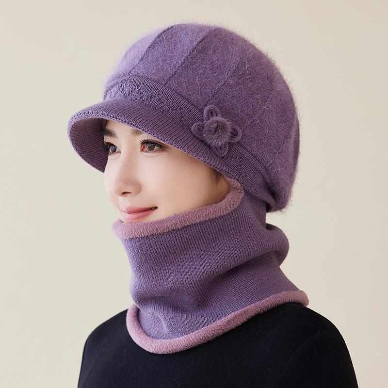 

Knitted Wool Hat Scarf Integrated Women s Winter Velvet Thickened Warm In The Elderly Cycling Cold Hat only hat