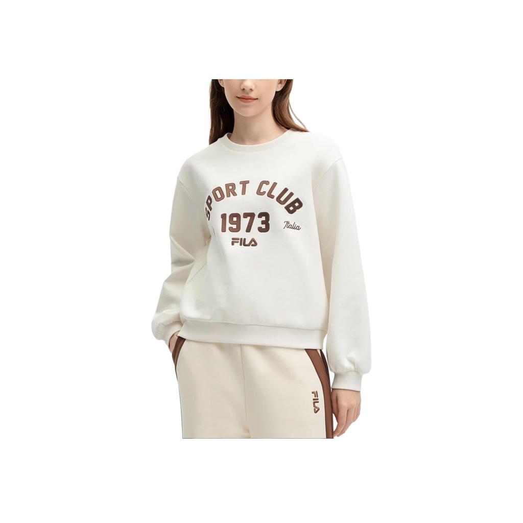 Fila Casual Comfortable Knitted Letter Pullover American Sweatshirt Women Sweatshirt Cloud-Mushroom-White F11W419202F-WT