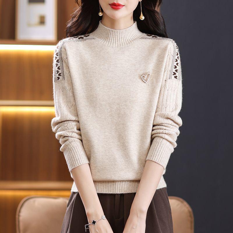 Half Turtleneck Sweater Solid-color Fashionable Knitted Sweater for Women Loose Long-sleeved Casual Pullover Autumn and Winter
