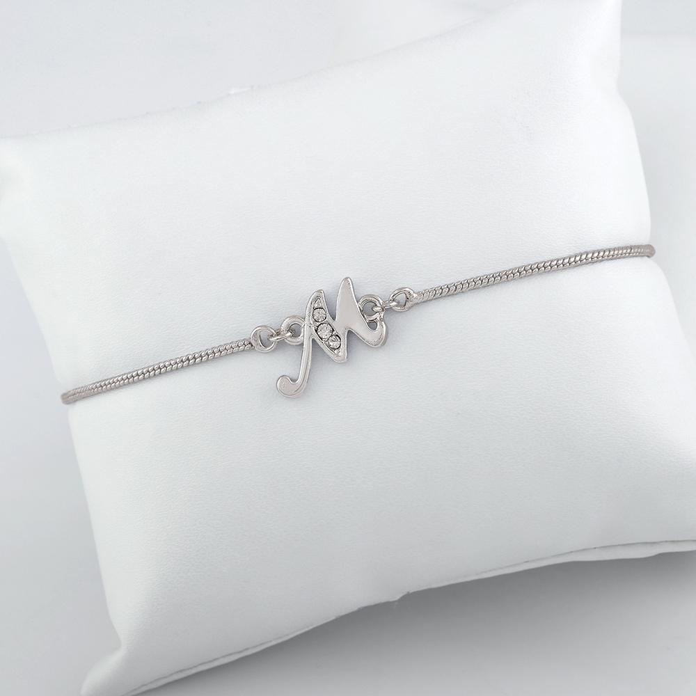 

Браслет Estele с родиевым покрытием и буквой М с кристаллами для мужчин и женщин