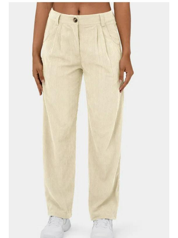 2026 Women's High Waist Casual Corduroy Pants - Solid Color, Loose Fit, Straight Leg