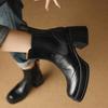 Fashion NEW Autumn Boots Women Split Leather Shoes for Women Round Toe Chunky Heel Women Shoes Black Platform Chelsea Boots Brogue Boots