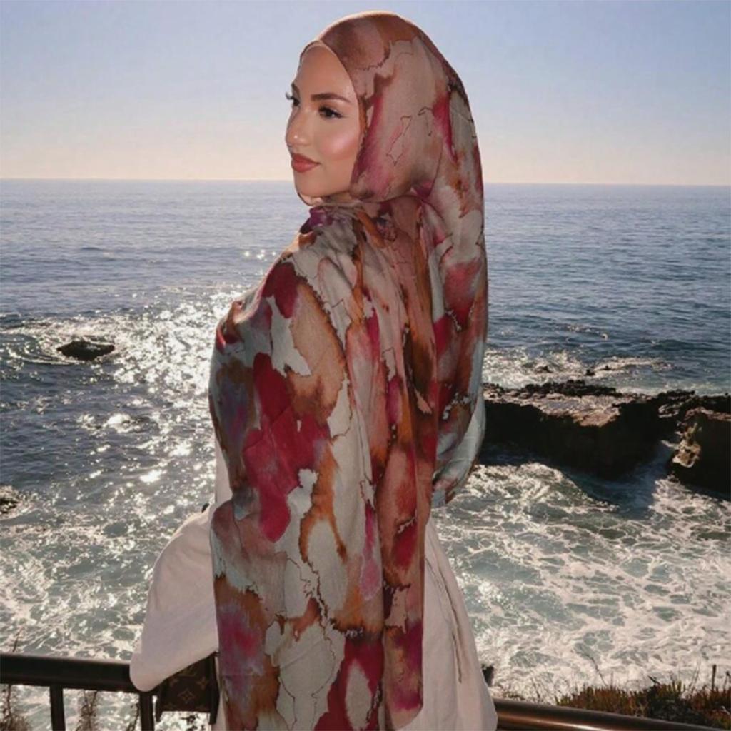 S Cotton Modal Long Scarf For Floral Printed Watercolor Muslim Hijab Scarf Breathable Soft Ramadan 180*70Cm