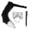 Cat Ears and Wolf Animal Tail Cosplay Costume Faux   Hair Clip Headdress Halloween Leather Neck Chocker Set Animal Cosplay Party Costume