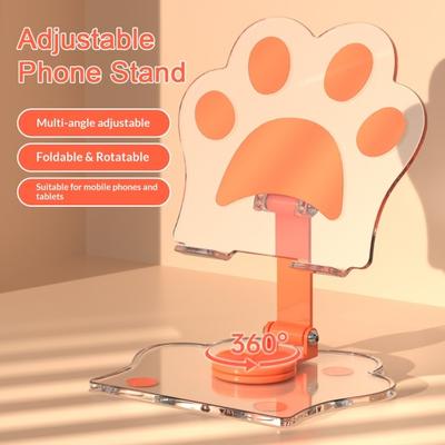Mobile Phone Holder Foldable Cat Paw Stand Adjustable Multi-Angle Rotation Acrylic Phone And Tablet Holder for Desk Office Travel Use