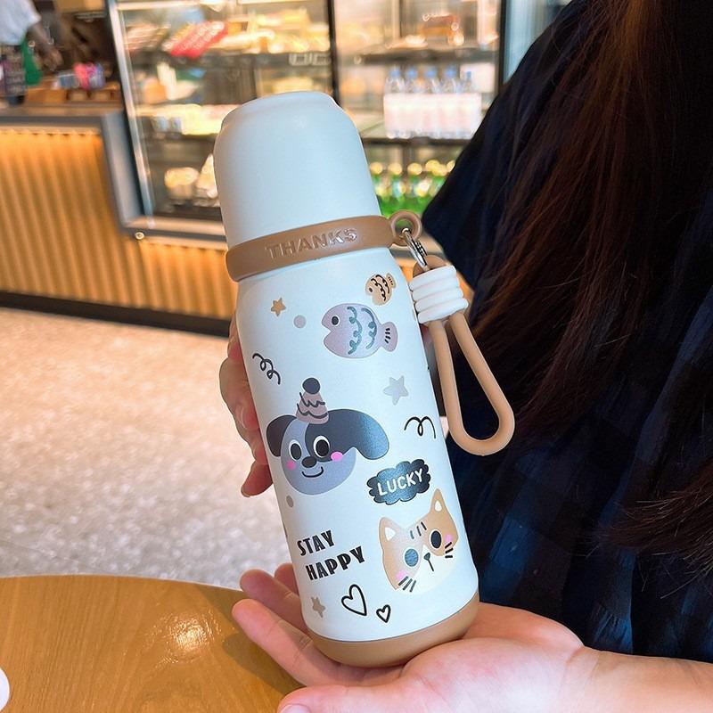 316SUS 17oz Children S Anti-Drop Thermos Mug With Straw and Rope 500ml 17oz