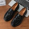 Fashion Fashionable British Style Men's Thick Soled Big Toe Leather Shoes Spring Comfortable Fit Tassel Loafers Glossy Leather Shoes
